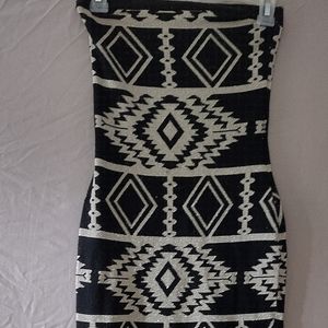 Fabrik black and cream strapless dress black and cream